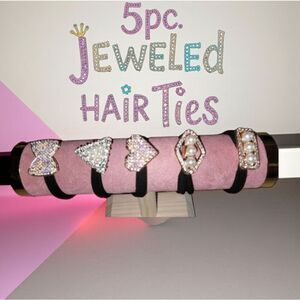 Elegant Pearl and Rhinestone Hair Tie Set - Black